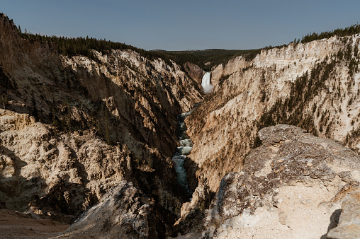 View of the Lower Falls, Grand Canyon of Yellowstone in Yellowstone National Park, Wyoming, United States