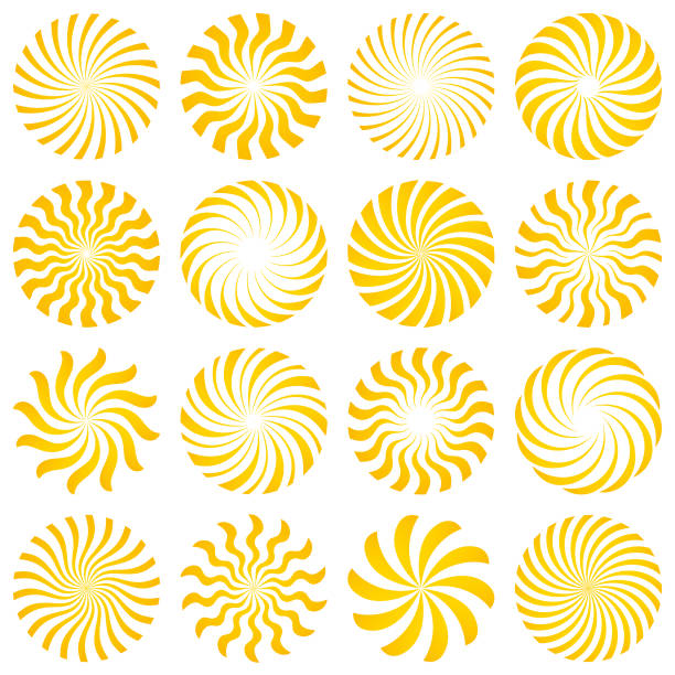 Set of abstract circle design elements. Round shapes. Radial rotating lines.