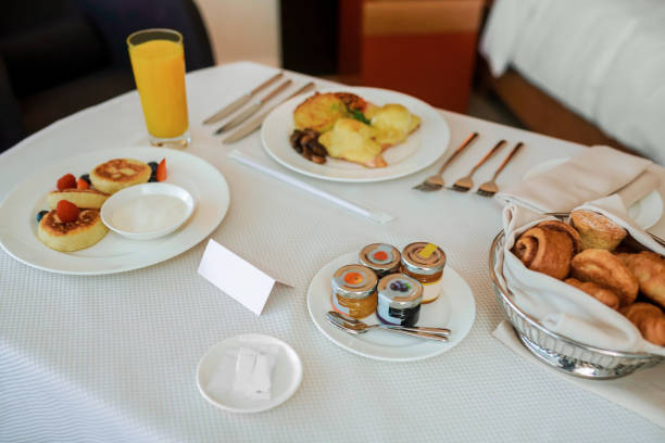 istock Close up picture of breakfast served on the table 1413646855