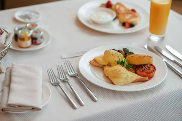 istock Close up picture of breakfast served on the table 1413646863