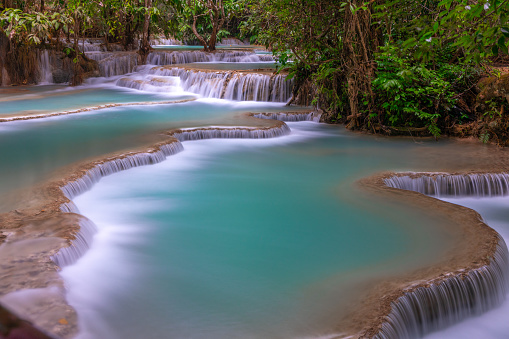 Long exposure of Kanchanaburi waterfall in Thailand.