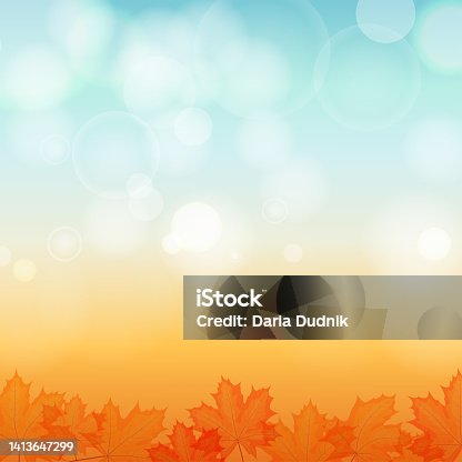 istock Sunny autumn background with leaves and highlights 1413647299