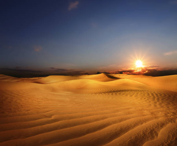 istock Beautiful view of sandy desert at sunset 1413647927