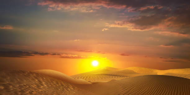 istock Beautiful view of sandy desert at sunset. Banner design 1413647928