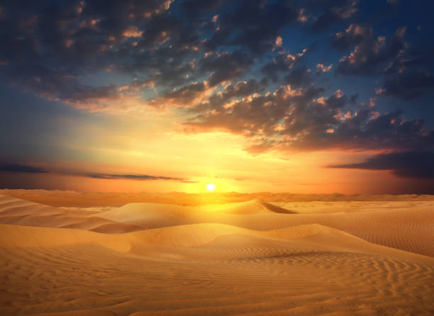 istock Beautiful view of sandy desert at sunset 1413647934