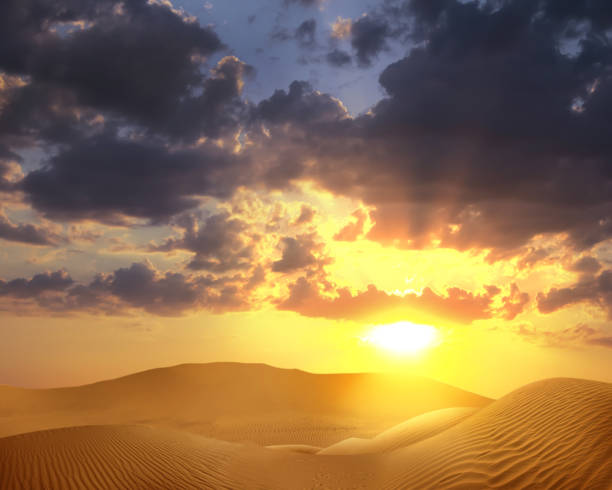 istock Beautiful view of sandy desert at sunset 1413647969