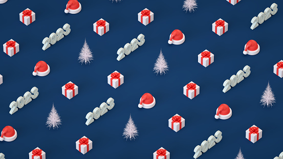 3d rendering of 2023 Christmas new year blue background isometric view.