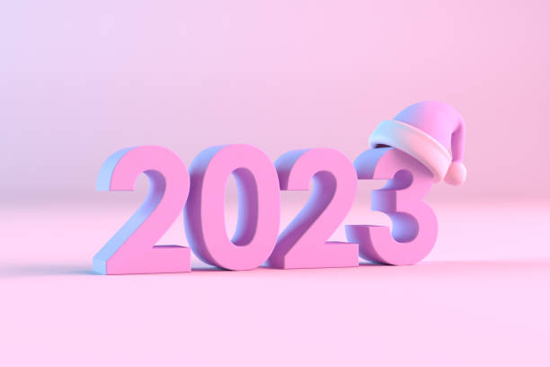 istock 2023 New Year with Santa Hat, Neon Lighting 1413652484
