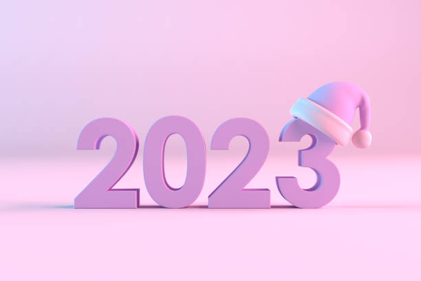 istock 2023 New Year with Santa Hat, Neon Lighting 1413652519