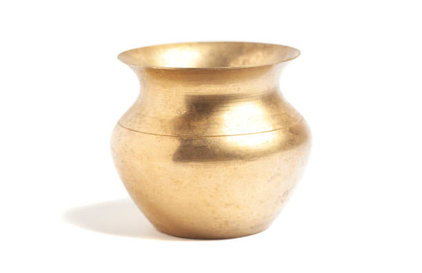 istock Old antique vintage gold bowl isolated on white background. 1413653172