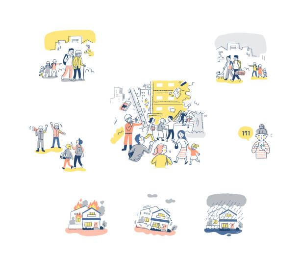istock A set of illustrations such as earthquake scenes and people evacuating 1413653436