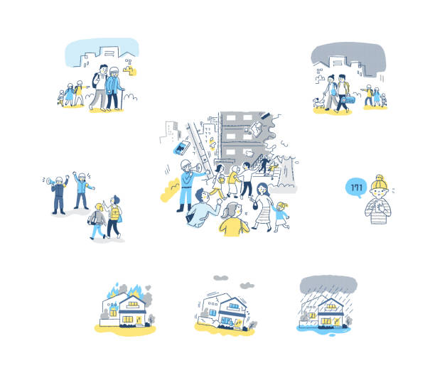 istock A set of illustrations such as earthquake scenes and people evacuating 1413653437