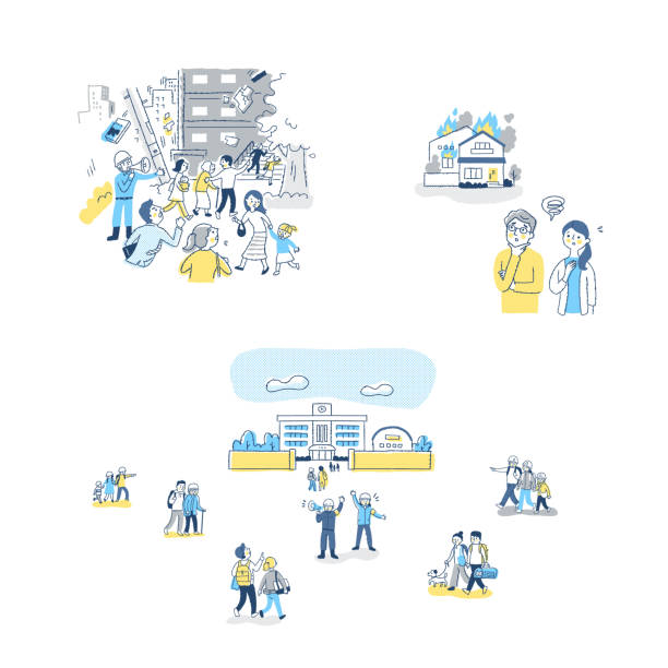 istock A set of illustrations such as earthquake scenes and people evacuating 1413653465