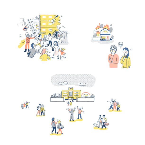 istock A set of illustrations such as earthquake scenes and people evacuating 1413653466