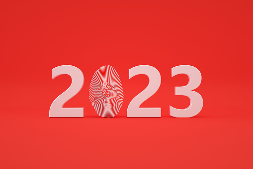 3d rendering of 2023 text with Fingerprint.