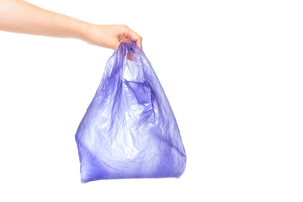 istock Purple disposable bag in hand isolated 1413655803