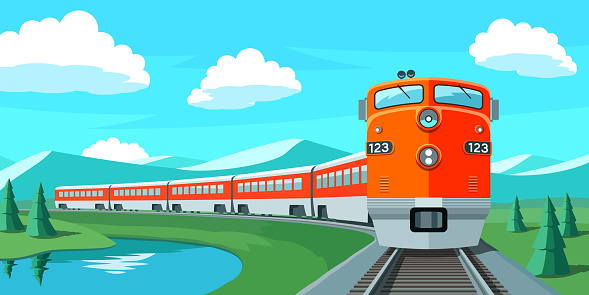 Passenger Train Rides Along The Scenic Route Stock Illustration - Download  Image Now - Train - Vehicle, Illustration, Cart - iStock