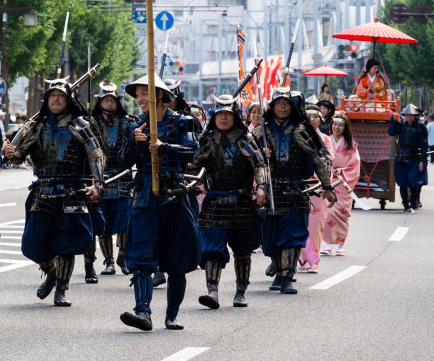 The 59th annual Nobunaga Festival costumed reenactment parade on the streets of Gifu city stock photo
