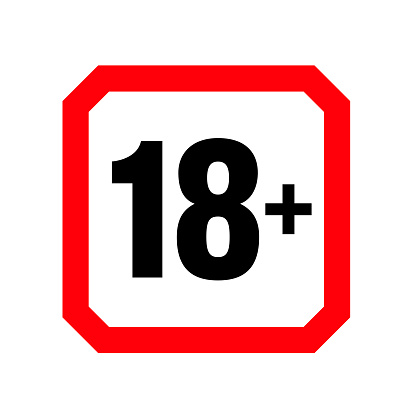 Under eighteen years prohibition sticker, adults only. Vector symbol.