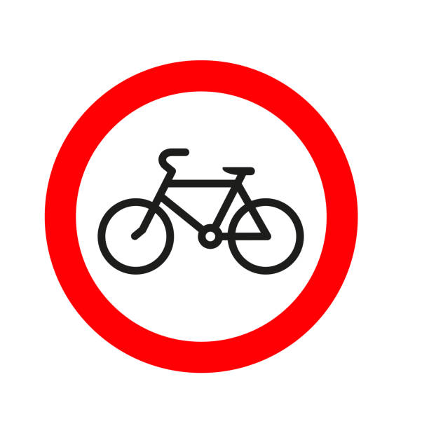istock Bicycle sign. Bike outline icon. Cycling is prohibited. 1413657990