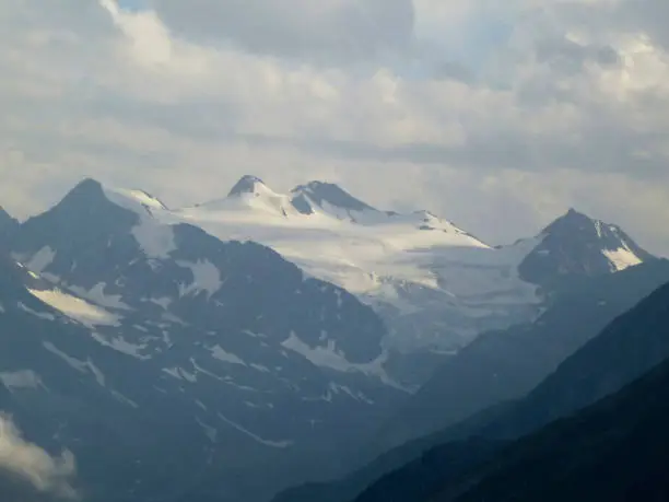 Glacier at at Stubai high-altitude hiking trail in Tyrol, Austria
