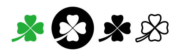 ilustrações de stock, clip art, desenhos animados e ícones de four-leaf clover icons set. good luck symbol. - four leaf clover clover luck leaf