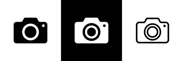 набор иконок фотокамеры. символ фотографии. фотографическая вывеска. - домашняя видеокамера stock illustrations