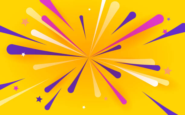 Print Firework celebration illustration. Rich yellow background with bright salute, confetti and stars. Template for website, mailing or print. jackpot winner stock illustrations
