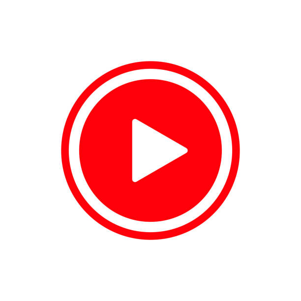 ilustrações, clipart, desenhos animados e ícones de reprodução do botão ícone vermelho. ícone de reprodução de vídeo e música. - triangle arrow sign red push button