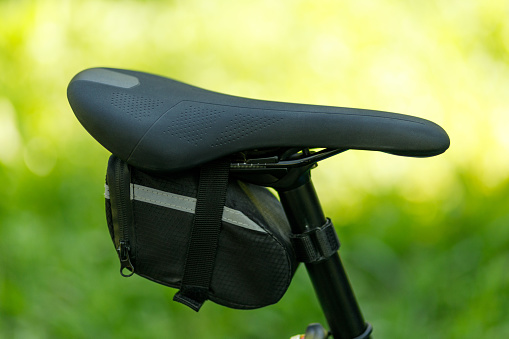 Bicycle seat with bag. Correct bike fit.