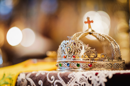 Crowns in a church. Wedding ceremony