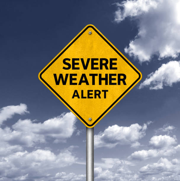 istock Severe Weather Alert - road sign warning 1413664160