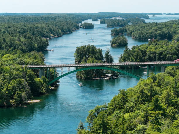 Suspension bridge across a river, Thousand Islands Bridge