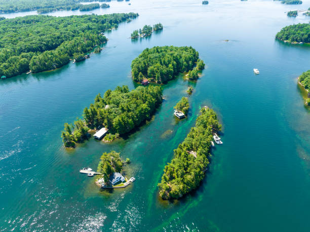 istock Boats, docks, small islands, trees-Thousand Islands 1413664797
