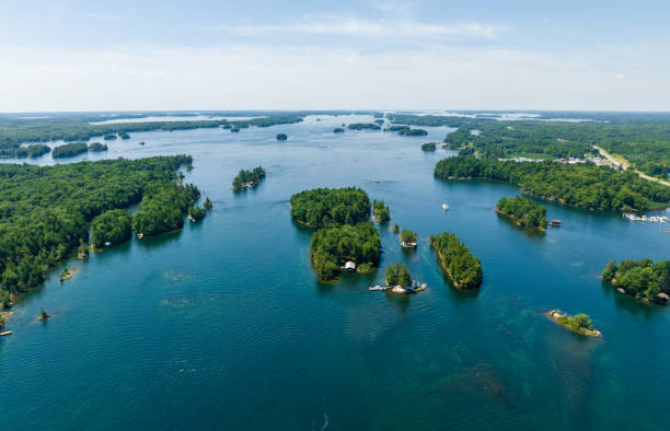 istock Boats, docks, small islands, trees-Thousand Islands 1413664879