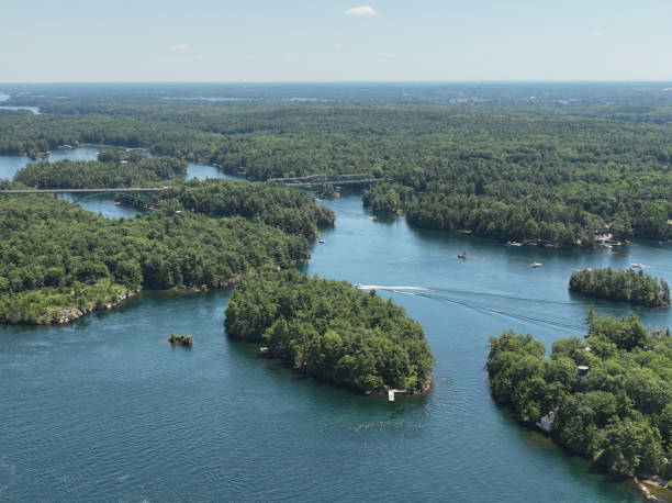 istock Boats, docks, small islands, trees-Thousand Islands 1413664889