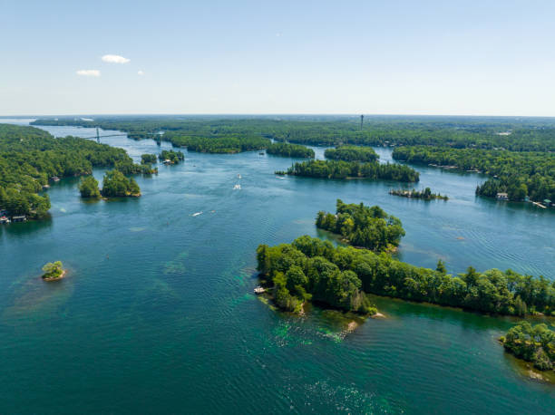 istock Boats, docks, small islands, trees-Thousand Islands 1413664907