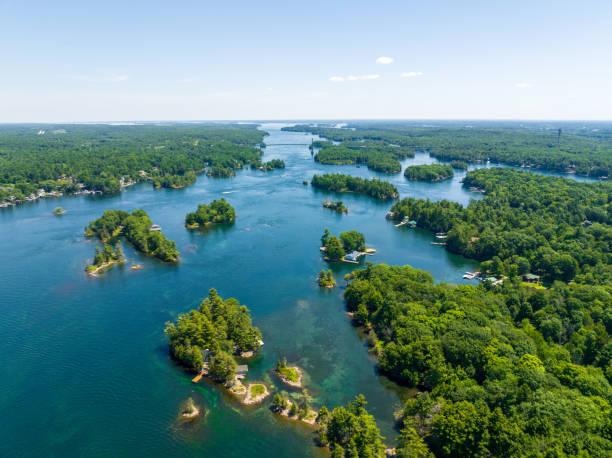 istock Boats, docks, small islands, trees-Thousand Islands 1413664972