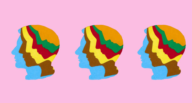 istock paper heads with more colorful on a pink background, creative art design, creative idea 1413666649