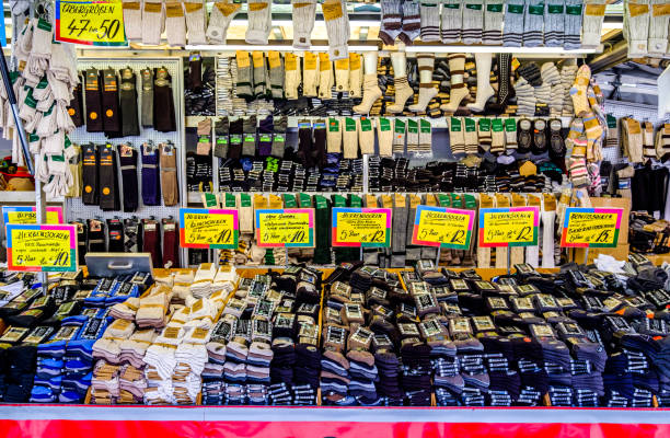Munich, Germany - August 3: typical regional market (called Auer Dult) with stalls for household goods, crockery, textiles and clothing every three months on mariahilfplatz in munich on August 3, 2022