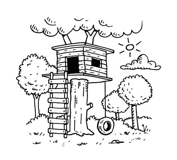 Vector illustration of Hand drawn tree house