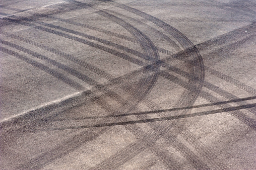 Airplane tire tracks at the airport