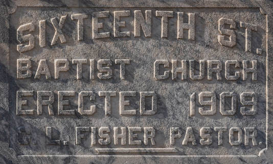 Birmingham, United States: February 15, 2020: Sixteenth St. Baptist Church Stone Plaque