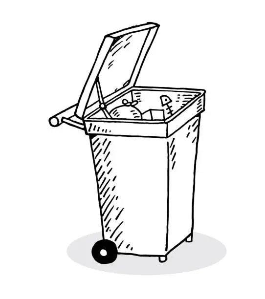 Vector illustration of Hand drawn trash bin