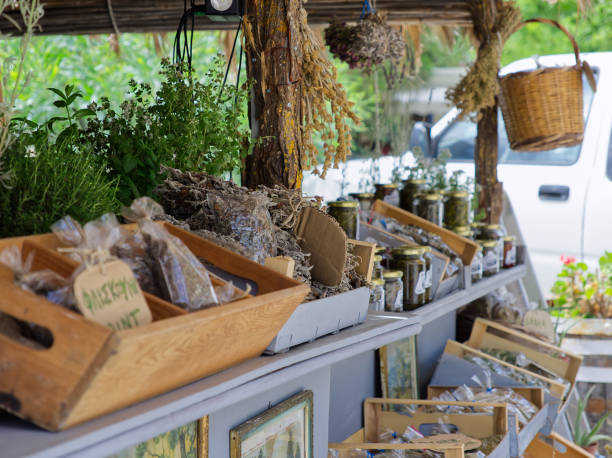 Herb market stall in greek island
