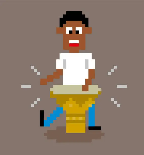 Vector illustration of Pixel art Djembe vector illustration