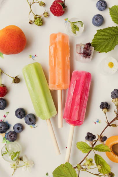 istock Colorful popsicles on tray close up 1413675903