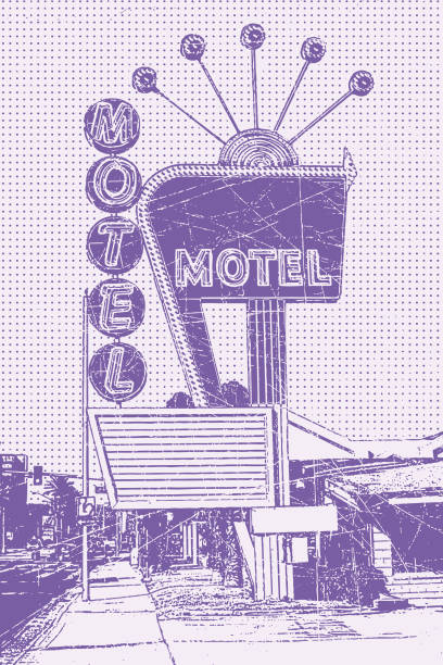 illustrazioni stock, clip art, cartoni animati e icone di tendenza di motel vintage - small town america