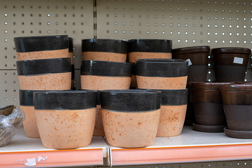 Beautiful flowerpots for plants of various designs and sizes on display