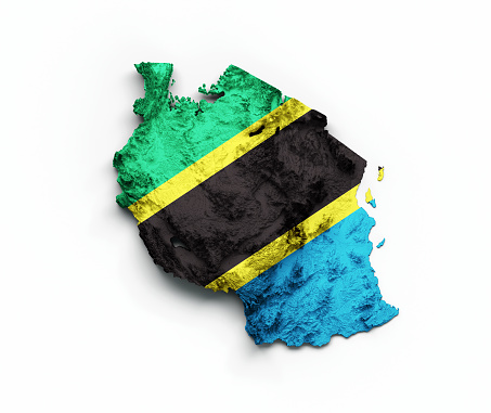 Grunge map of Tanzania with its flag printed within its border on an old paper.